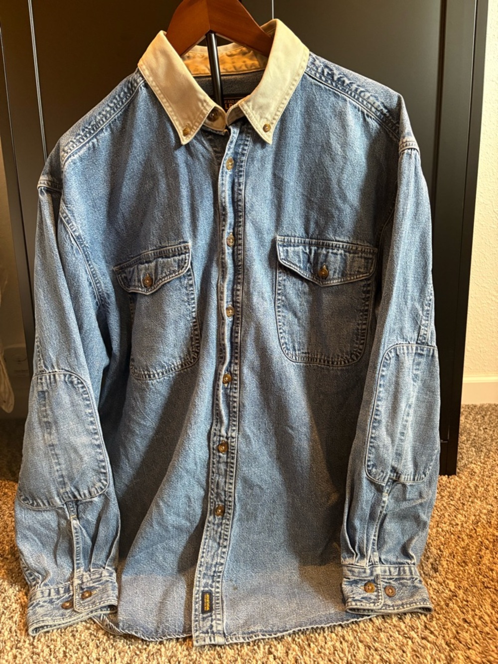 90s Woolrich Denim Work Shirt Mens XL Heavy Button Down.